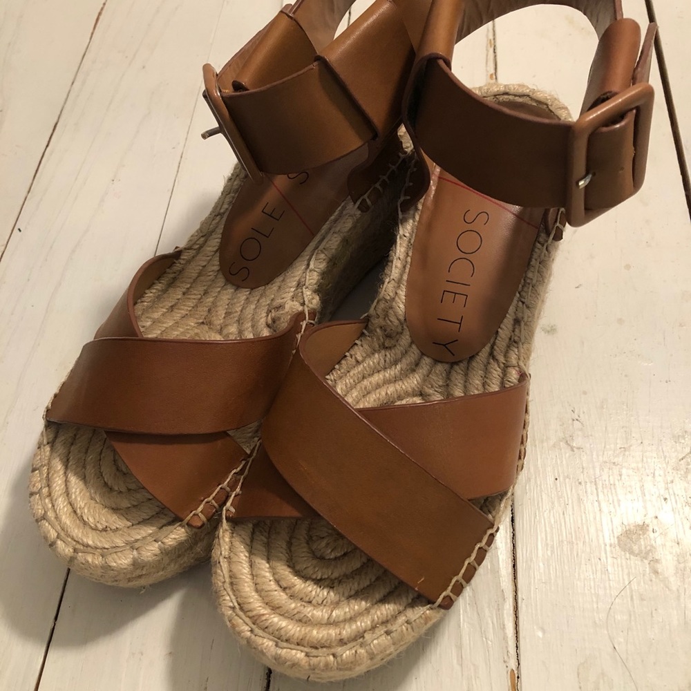 Sole Society Cognac Platform Espadrilles Size 6